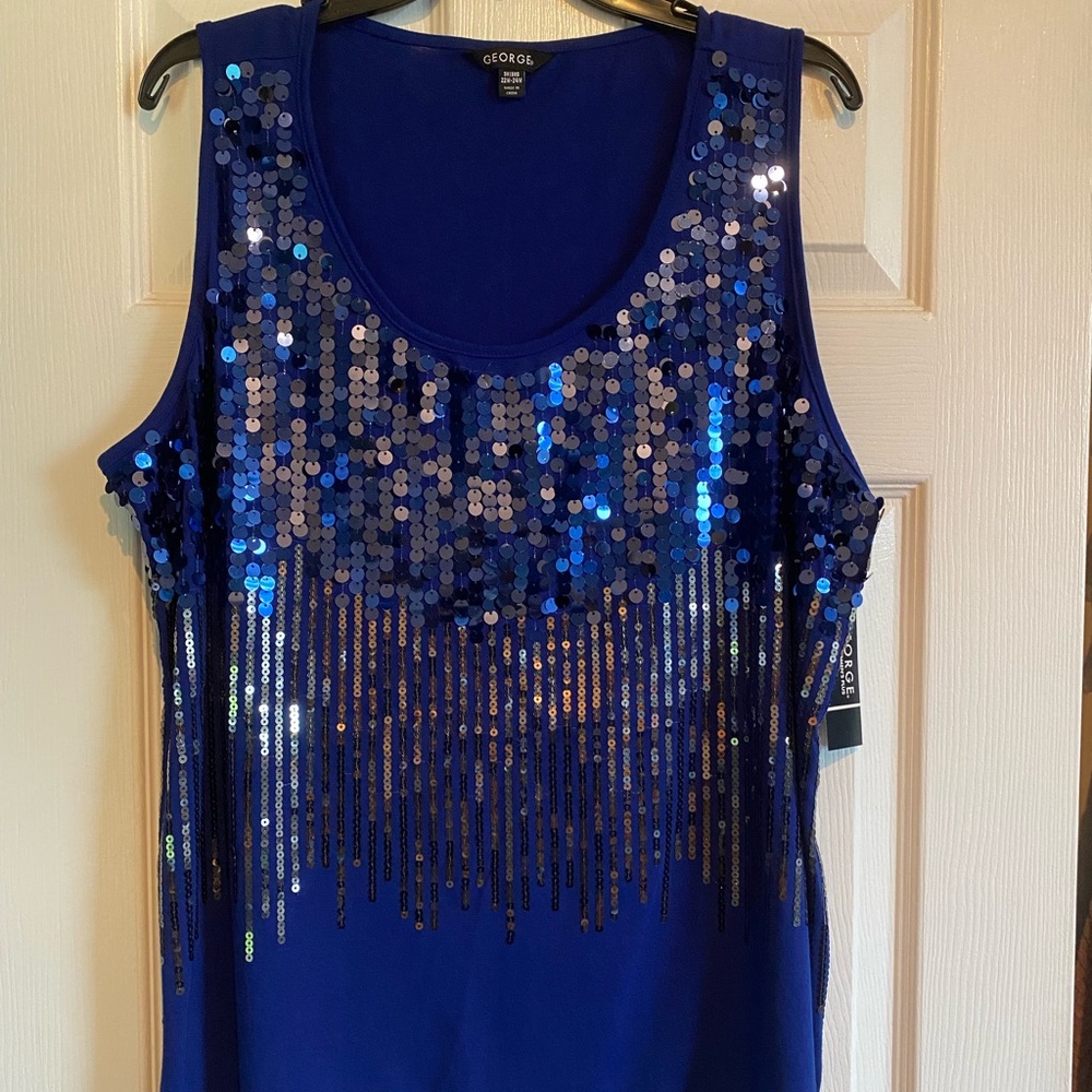 Blue drip sequined tank